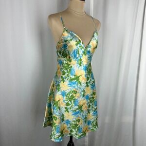 Secret Treasures Satin Floral Chemise Nightgown Dress Size M Tropical Slip